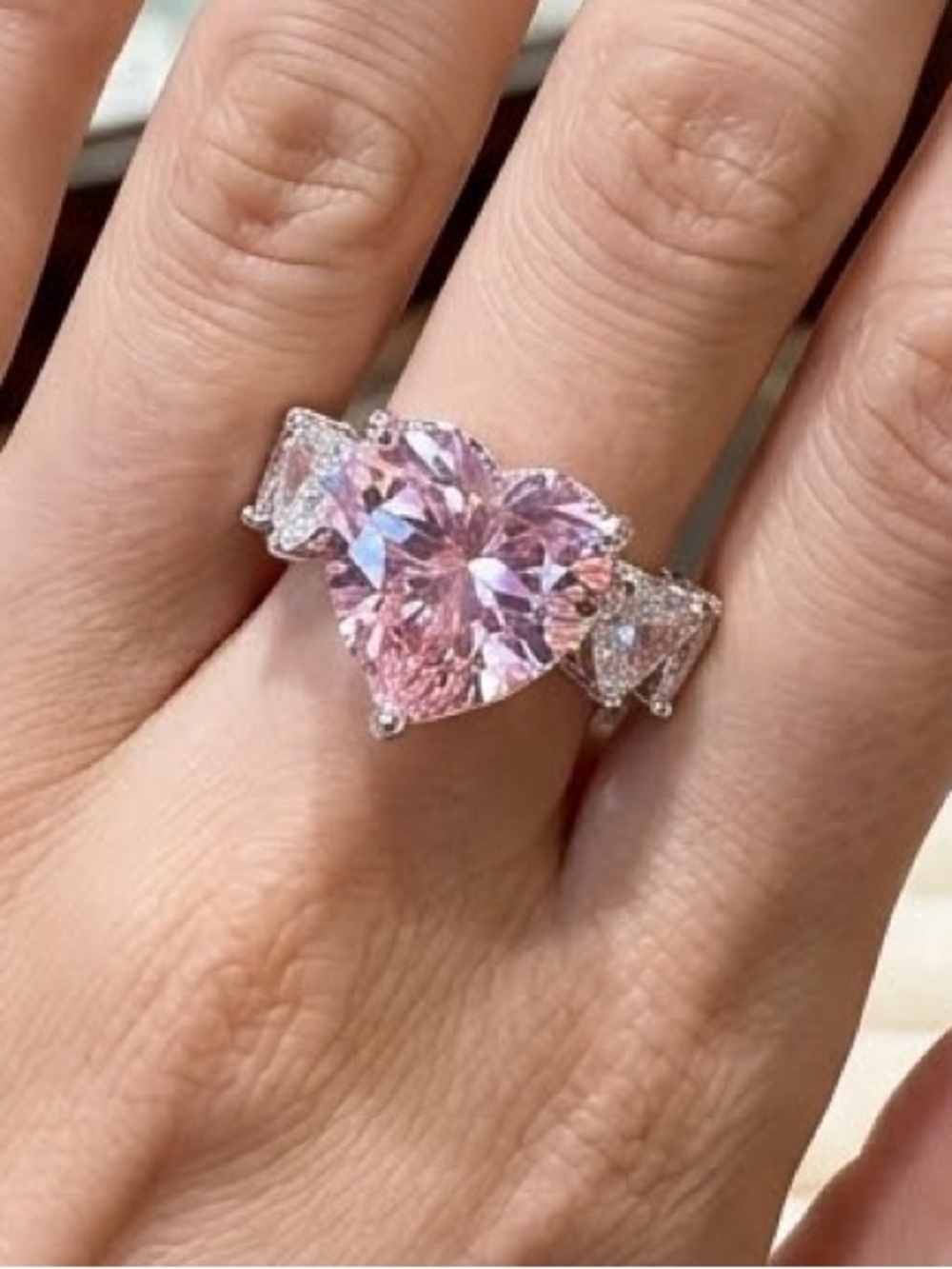 Pink Heart-Cut Solitaire Ring with Side Stones